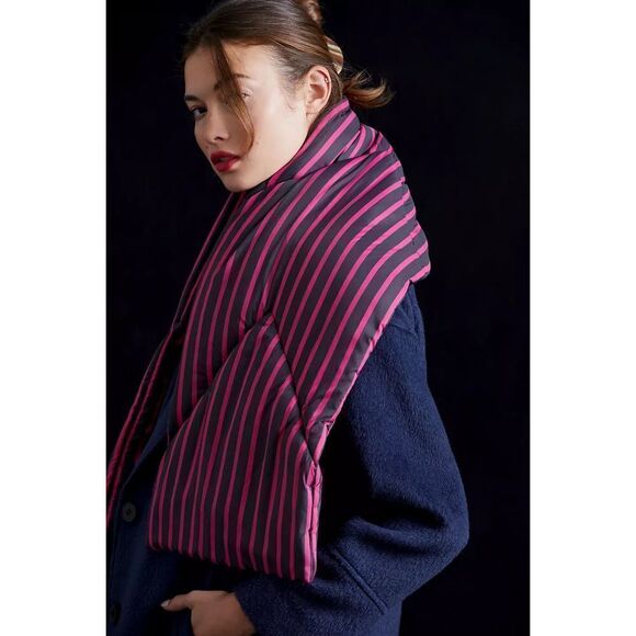 New Anthropologie Striped Puffer Scarf Size One Size - Picture 3 of 8